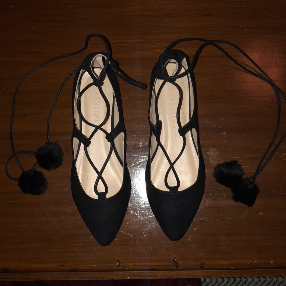 Lace up Pom Pom flats